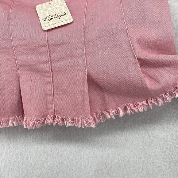 FREE PEOPLE Top S Better Days Tube Corset Smocked Frayed Cropped Cotton Pink NEW - Picture 8 of 16